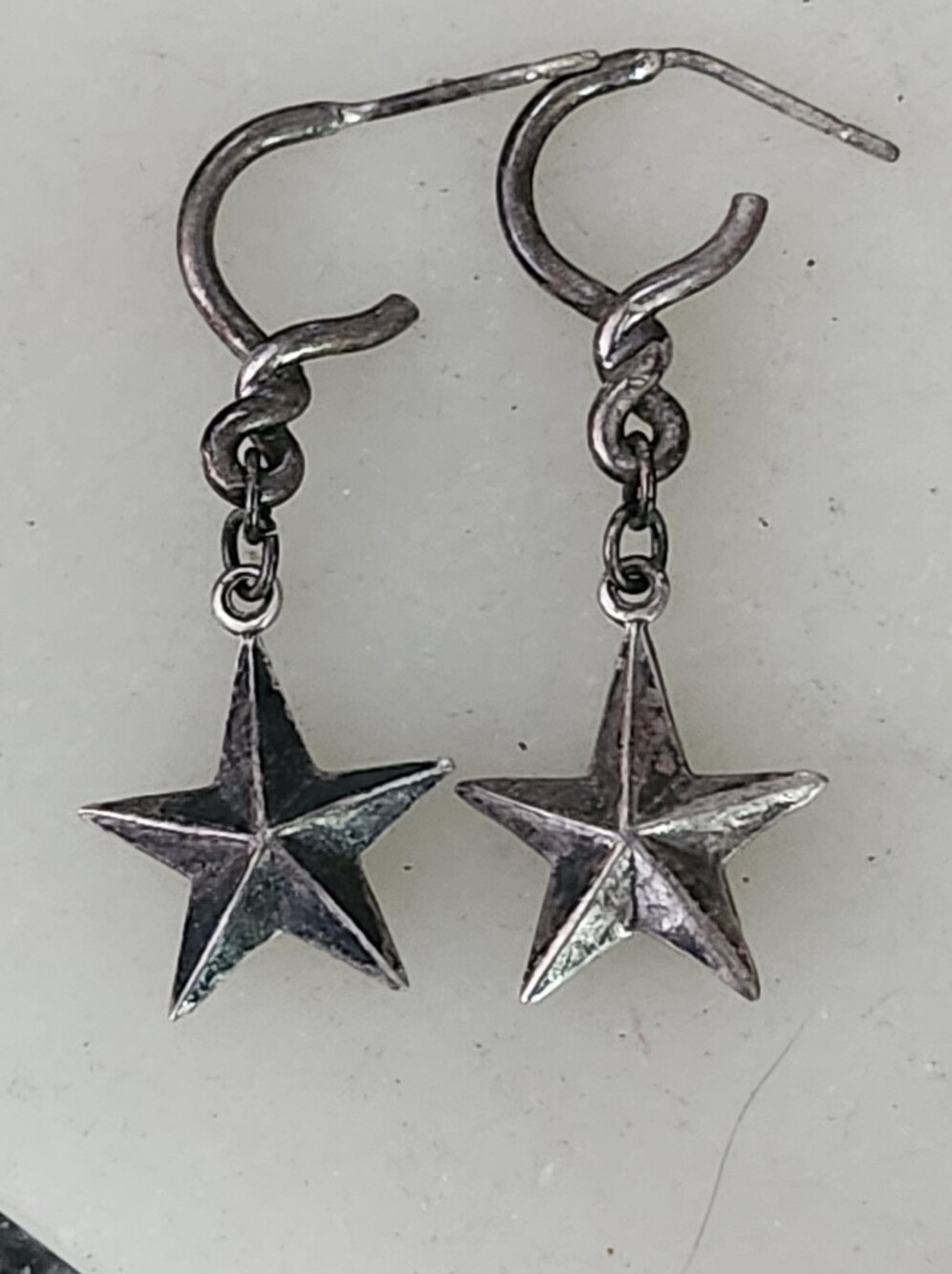 Silver Star Dangle Drop Earrings